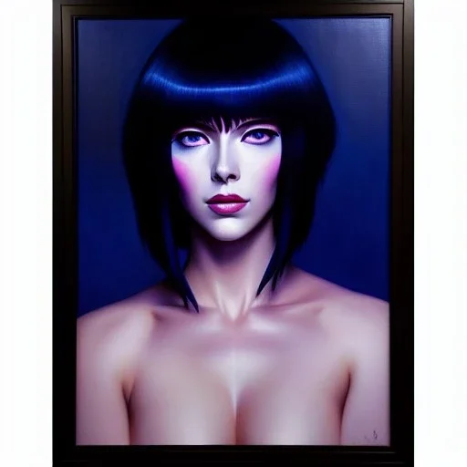 portrait of beautiful Ghost in the Shell painting by Brom , oil on canvas, cinematic composition, extreme detail,fit full head inside picture,8k