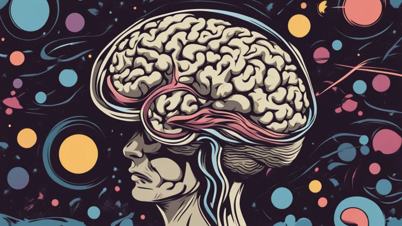 Brain, in comic style, background galaxy