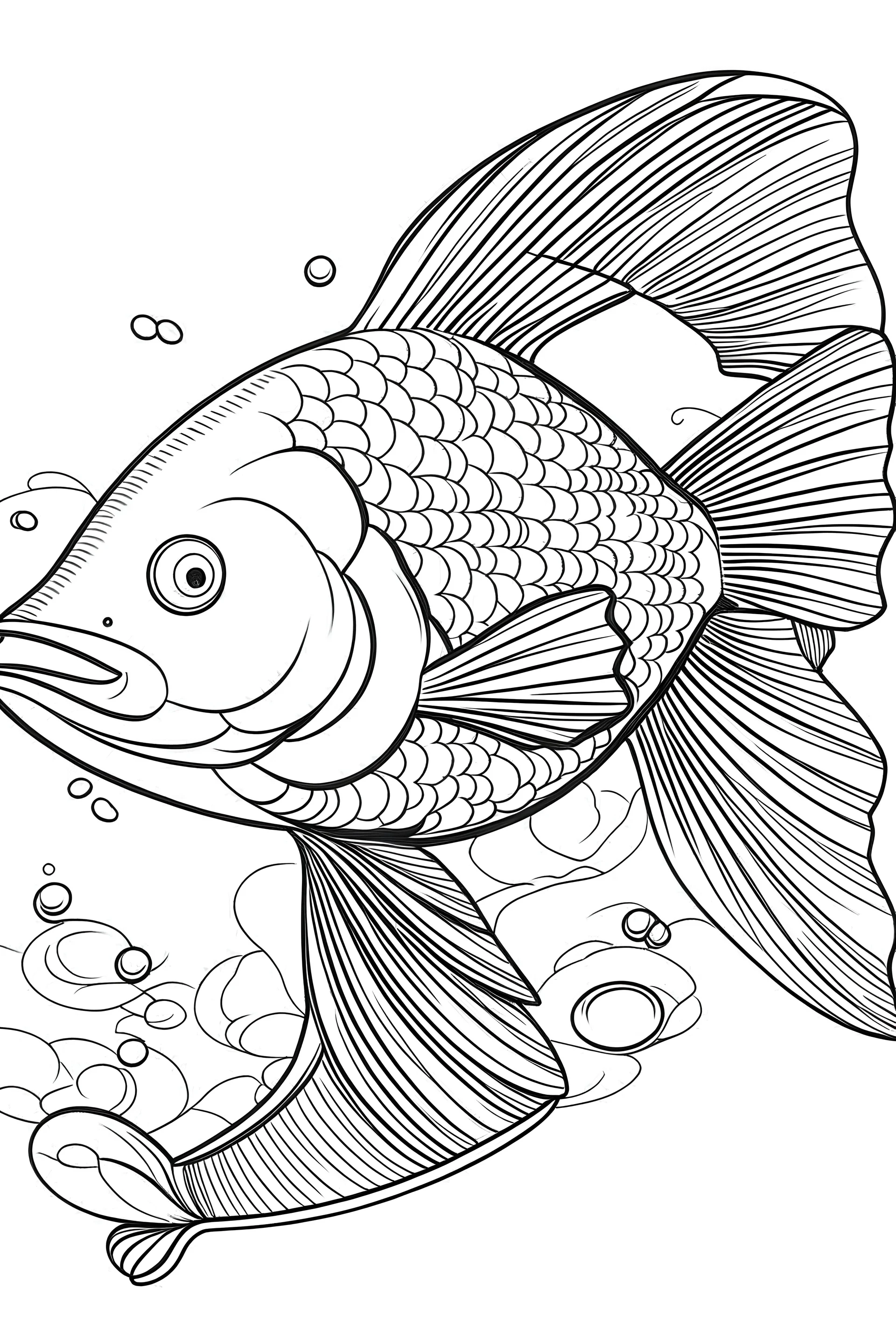 outline art for Fish coloring pages with sitch, white background, Sketch style, full body, only use outline, dementia patients style, clean line art, white background, no shadows and clear and well outlined.