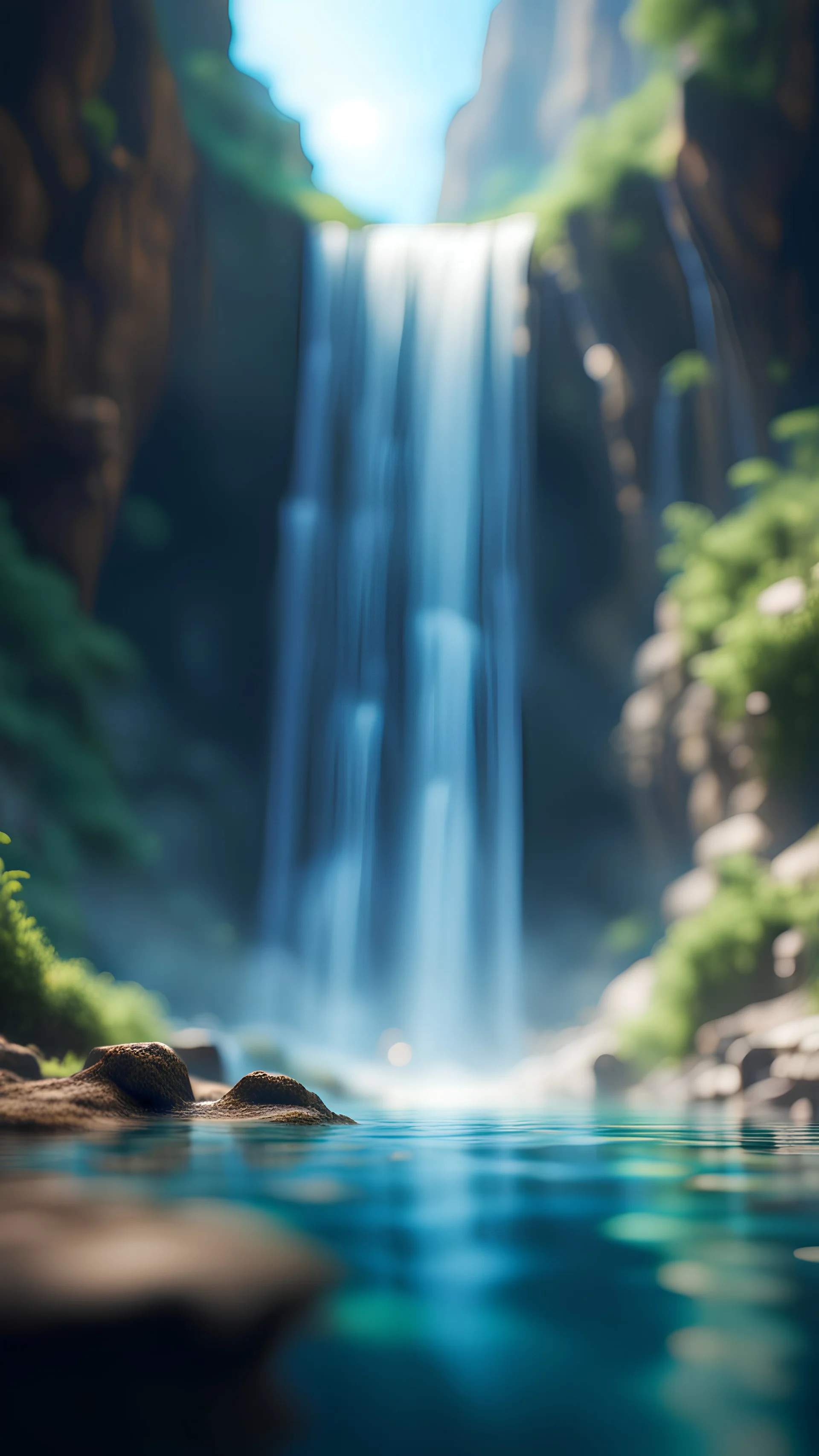 transparent elemental swimming at the bottom of huge waterfall,bokeh like f/0.8, tilt-shift lens 8k, high detail, smooth render, down-light, unreal engine, prize winning