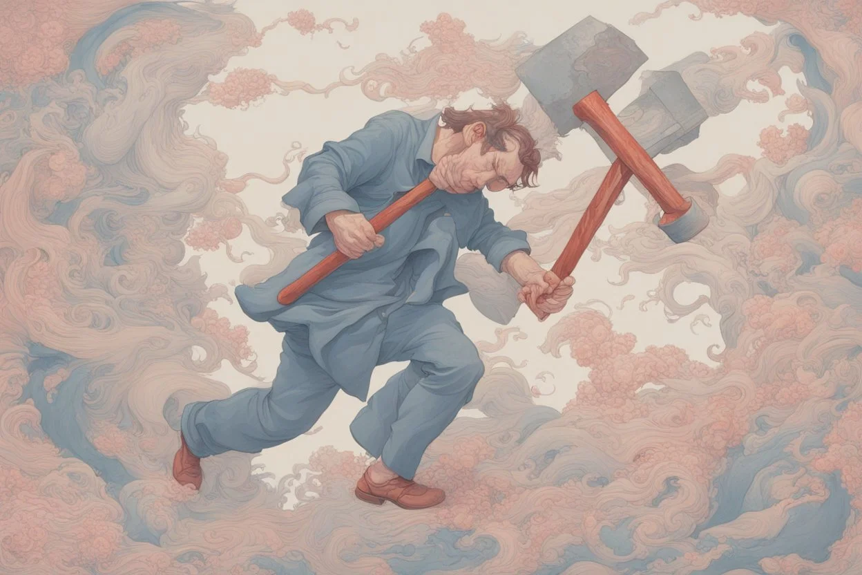 man swinging sledgehammer by james jean