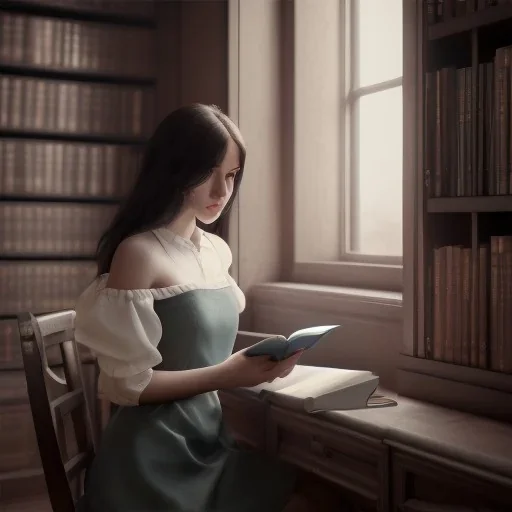 studying girl in library, ultra detail, curl hair, realistic photo, unreal engine, cinematic lighting --ar 1:1 creative