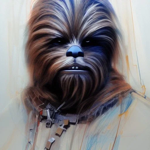 photorealistic and intricate portrait of chewbacca in star wars by Agnes Cecile, dark epic colors, hyperdetailed, 32K, oil on canvas,