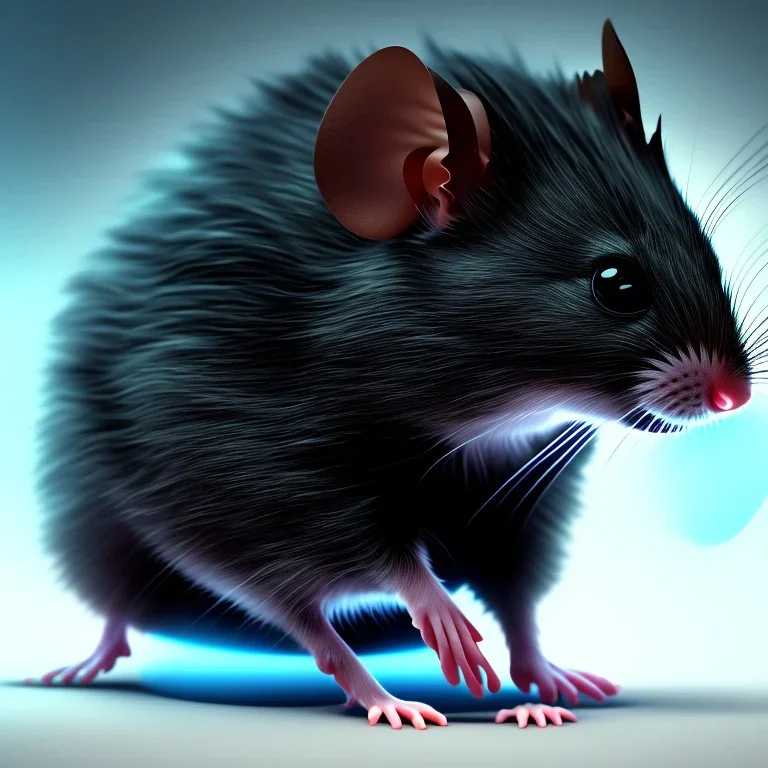 All Black Field mouse, cartoon, dark, high definition, ultra 8 k, volumetric lighting, blue fire,