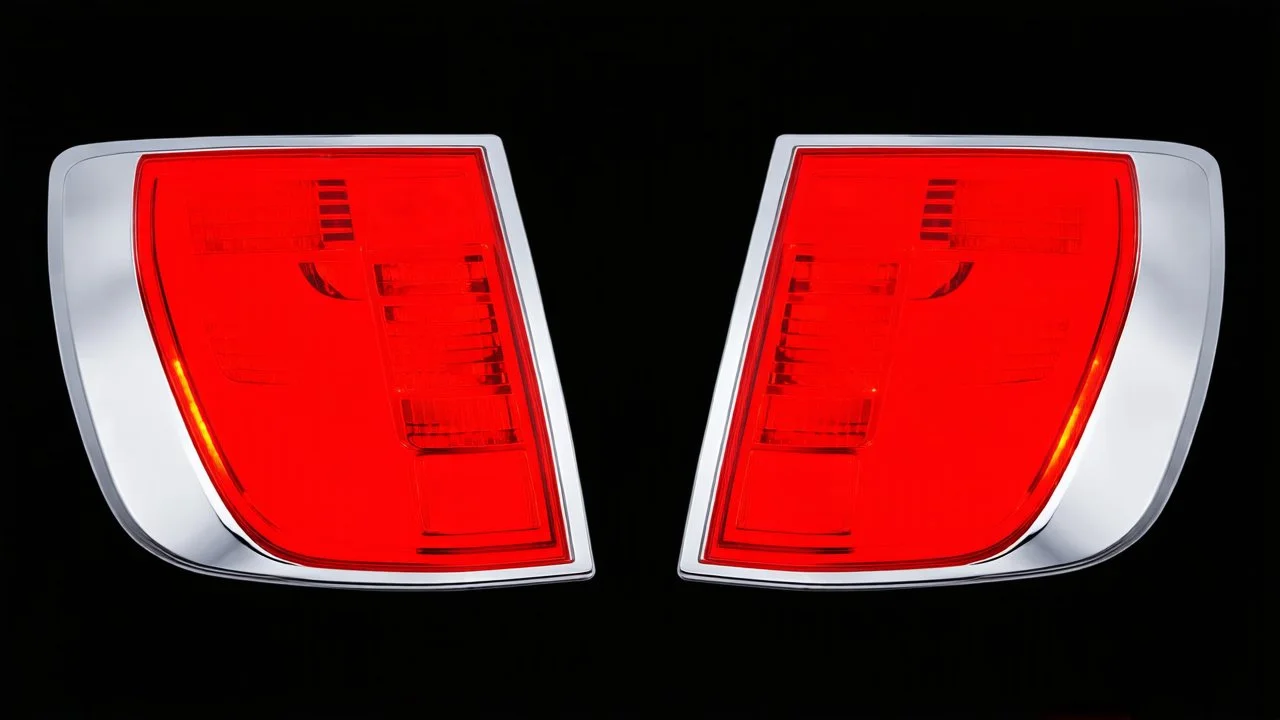 2 vehicle taillight(with chrome trim) on black background, add details and inner glow