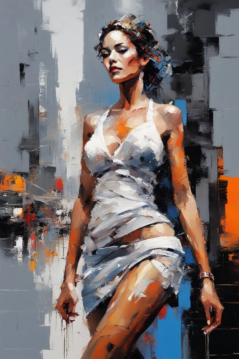 abstract oil painting: nake woman , gray-black-white-blue colors New York. Willem Haenraets artistic style, Derek Gores, Highly Detailed, Afremov, colorful in Kal Gajoum style