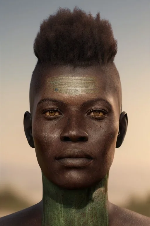 african head portrait, warrior costume, village, meditation, woods, galaxy sky, 8k quality