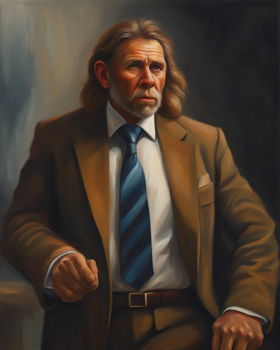 Hombre de Neandertal con traje, Pintura al óleo Arte digital 8k