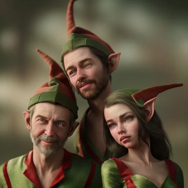 two elves. woman and man. Christmas scene. photorealistic. low-key