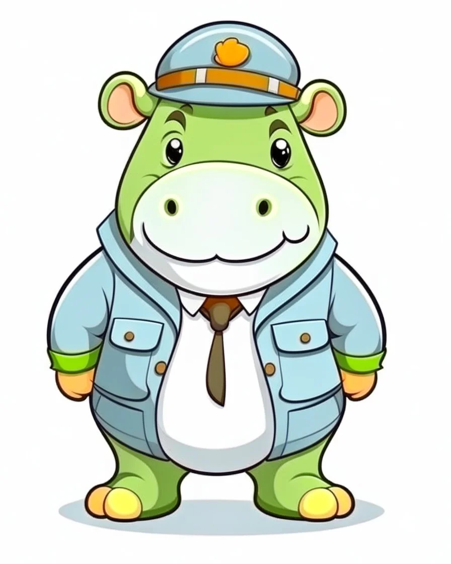 baby hippo as tourist guide wearing tourist guide uniform, cartoon style, safari background, colorful, high quality, high details