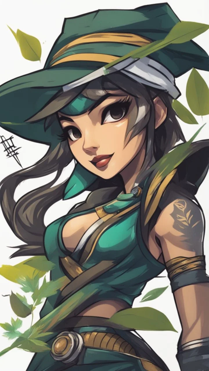 bits of color, furistic Sketch book, hand drawn, dark, gritty, realistic sketch, Rough sketch, mix of bold dark lines and loose lines, bold lines, on paper, akali, ninja girl, league of legends, leaves, animals, runes, dark theme,