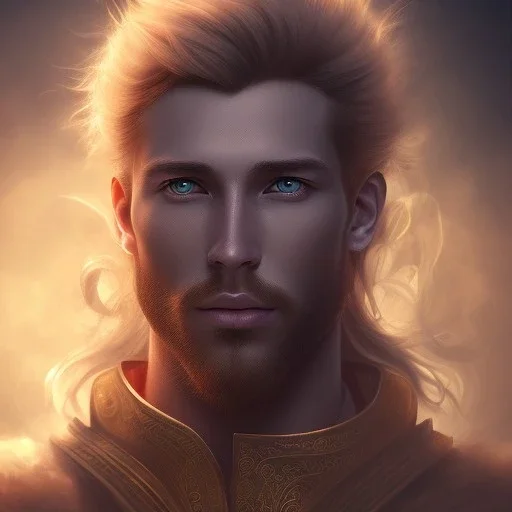 Male, Human, Blond, Sorcerer, Fire Mage, Golden Eyes, Young, Photorealism