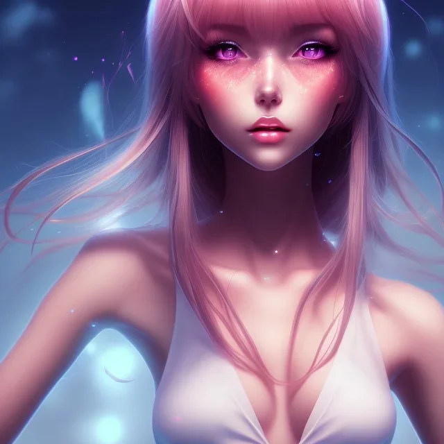 a beautiful anime girl , Synthwave, Vertical, Realistic, 2K