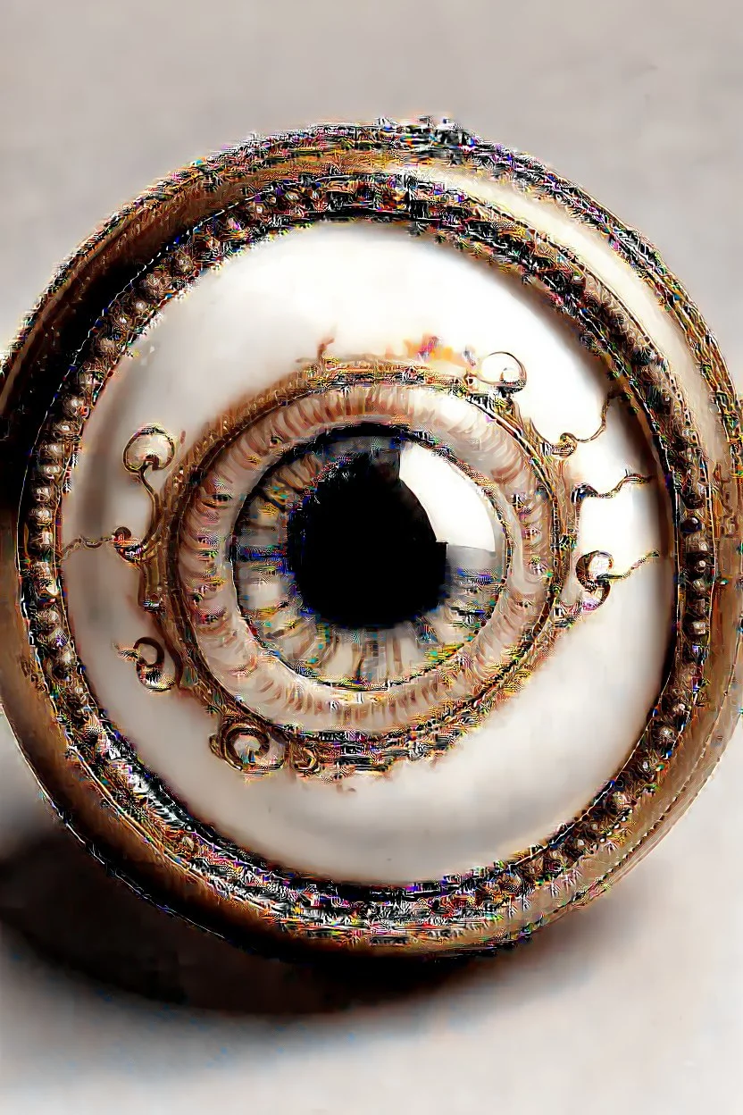 Set in rose-gold, mesmerizing—and bizarre is a Lovers Eye, Part-portrait, part-jewel, the miniature portraiture of a single eye of a beloved, painted with watercolor on ivory,18th century style, the beloved's eye floats uncannily against a monochromatic background. No other facial features anchored it, except an eyebrow. All focus on the composition’s core of a dark iris gazes ardently from behind a soft, love-drunk lid. Lovers eye portraiture, romantic, realism, Victorian, surrounded by blue ve