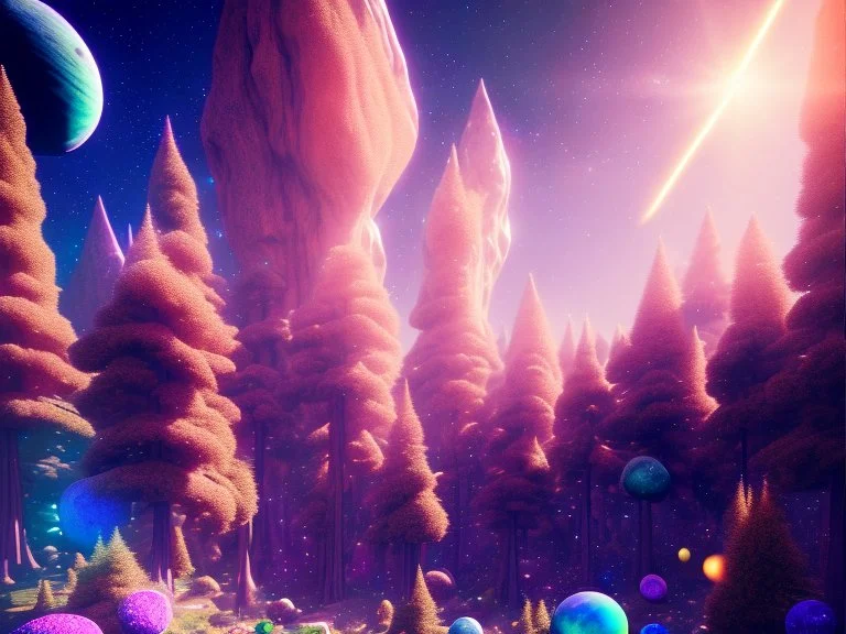 gold crystal cosmic and galactic ambiance hill sky space galaxy rocks sunny trees pools surreal, full of details, smooth, bright sunshine，soft light atmosphere, light effect，vaporwave colorful, concept art, smooth, extremely sharp detail, finely tuned detail, ultra high definition, 8 k, unreal engine 5, ultra sharp focus