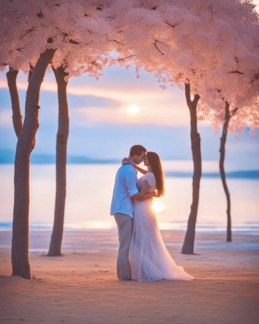 Photography art romantic sweet couple ,So beauty sunset sea background