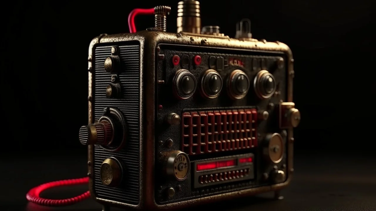 4K. REALISTIC FULL DETAILS. EMISSION DE RADIO HARDROCK FIRESTARTER ANIMEE PAR UN TERMINATOR STEAM PUNK