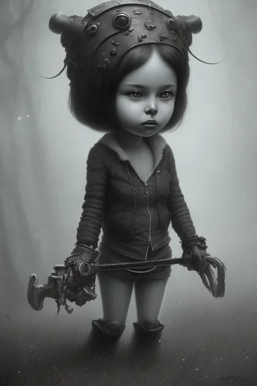 cute girl and litlle monster, Style John Kenn Mortensen,