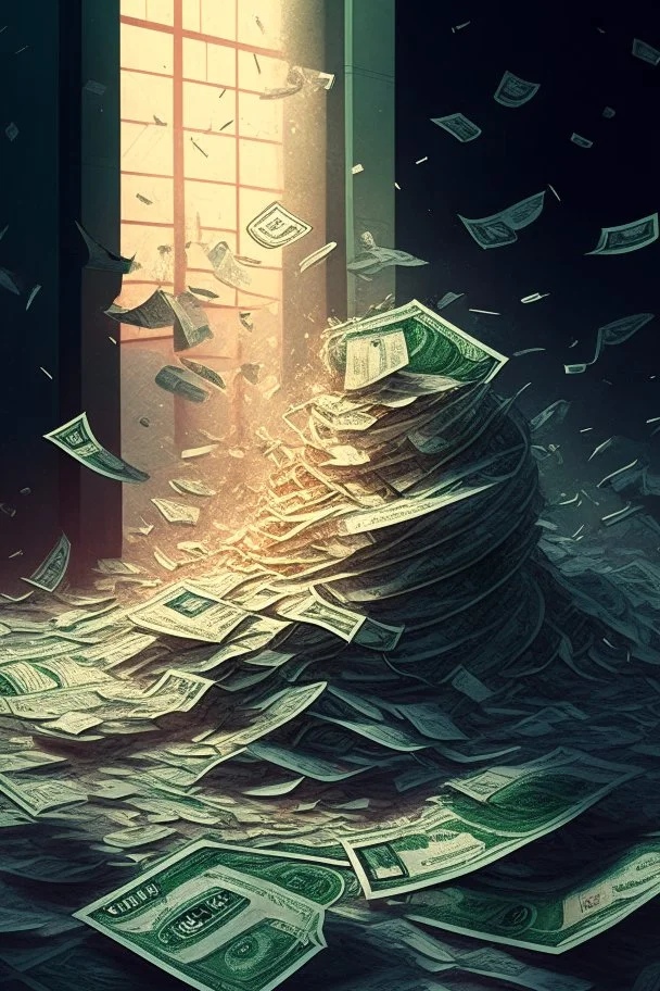 Money everywhere, ruined life illustration