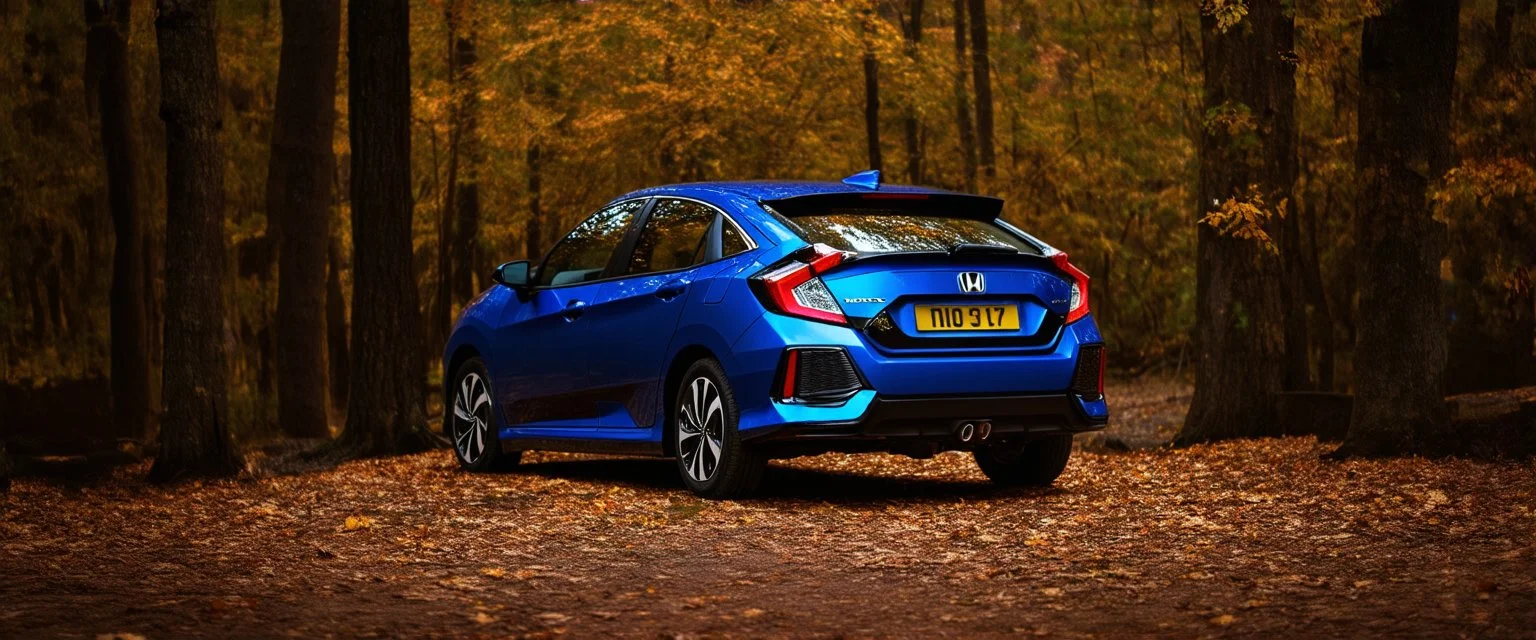 night, autumn honda civic in the woods