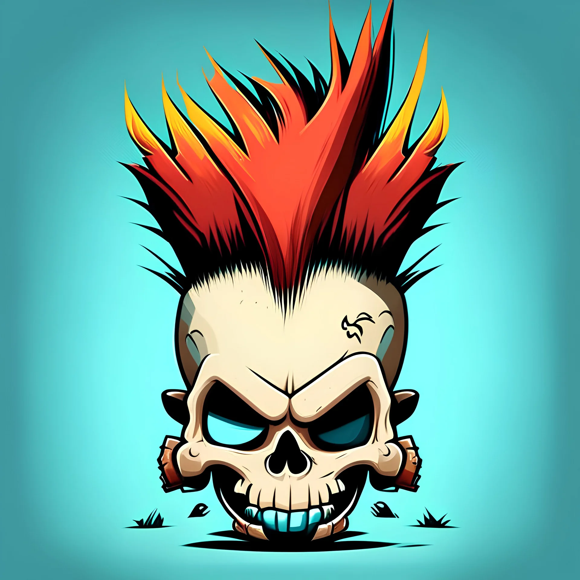 cartoon skull with mohawk