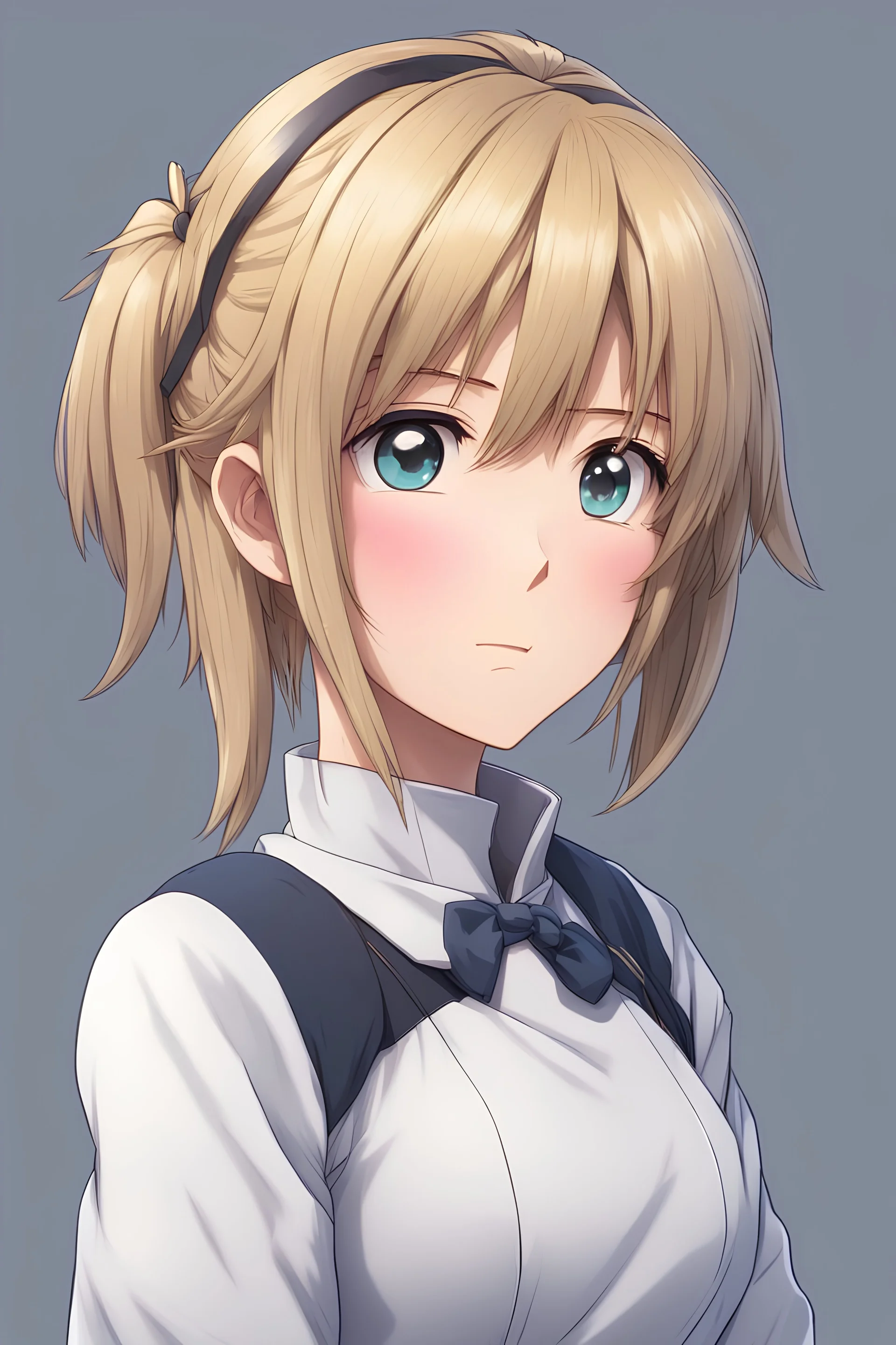 Anime character Saber with hair in the back and cute expression in high definition