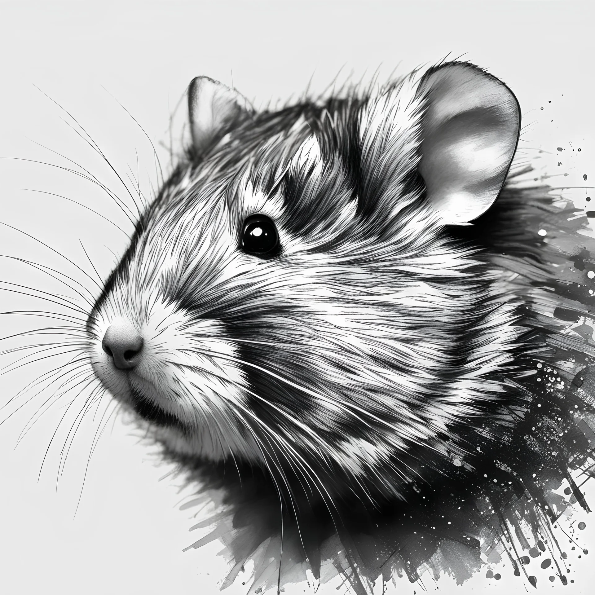 mixpnk style, scribbly scribbles pen and ink small line pencil sketch of head of a hamster, intricate details and precisely drawn in style of jeremy mann