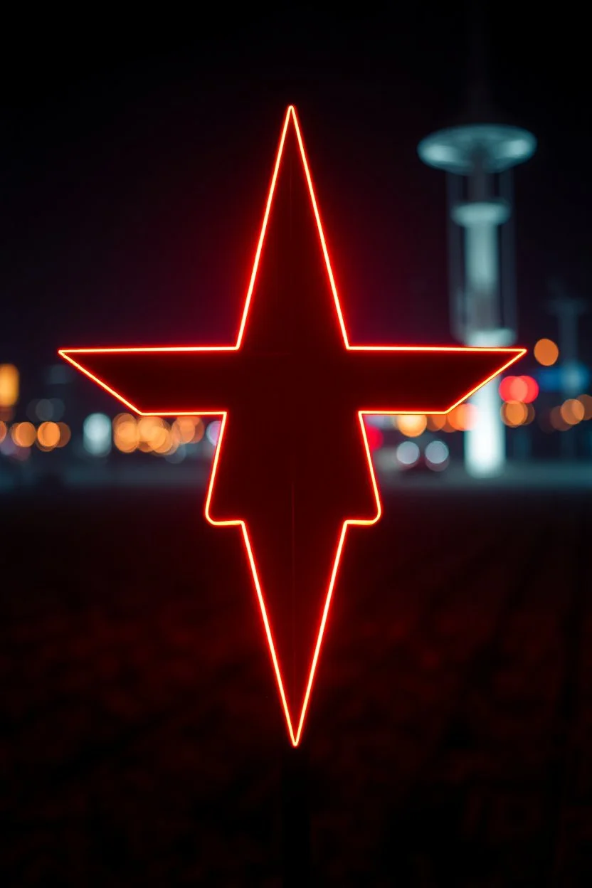 extremly sharp symbol in front of depth of field neon google effect