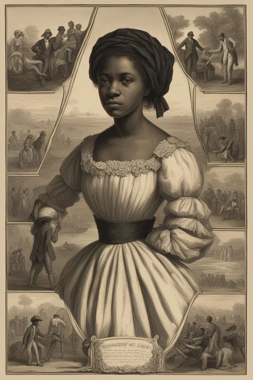 Create an image representing the "fancy girl" industry controlled by Armfield and Franklin, with scenes of transportation and trade. Depict the contrast between the lives of slaves considered "fancy girls" and other slaves during that era.