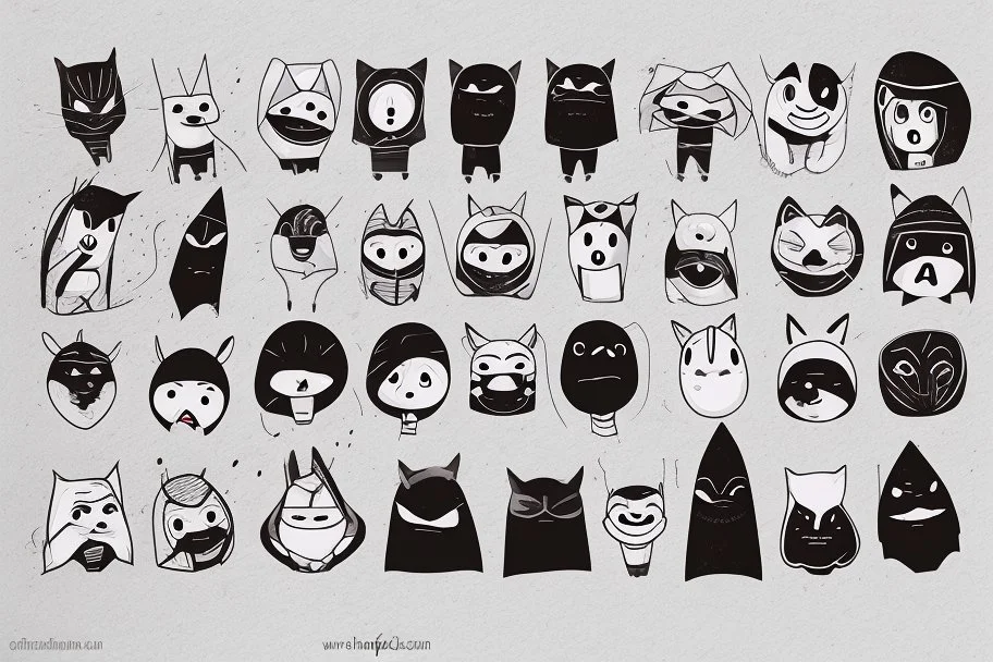 6 simple shaped hand drawn cartoon characters that are cute dark and have hoodies