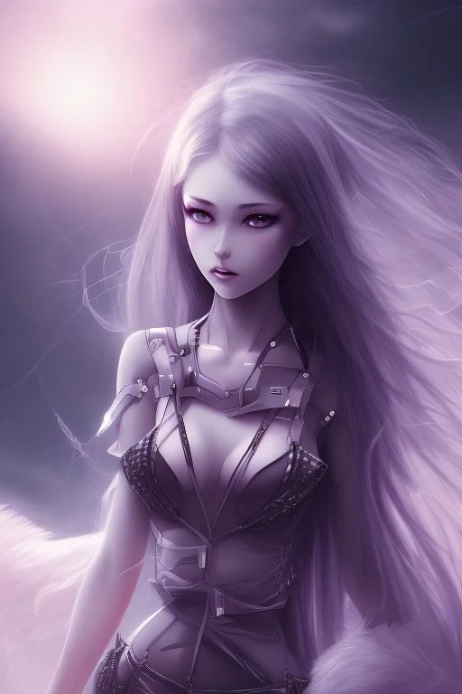 Stunning anime woman with striking looks in a stormy background