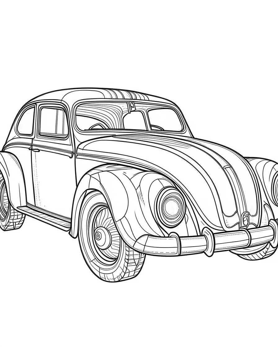 bumblebee car . Outline, sketch style, only use outline, mandala style, clean line art, white background, no shadows, no clear wall, coloring page, vector style.