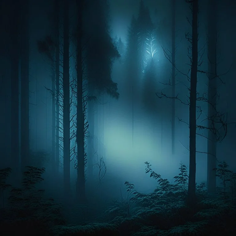 fog in the forest at night