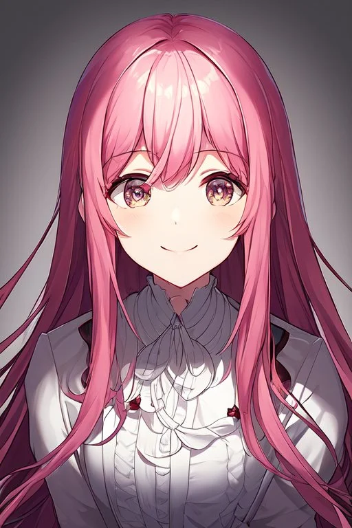 anime, female, young, no background, assistant, cheerful, facing the camera, center in portrait, pink haired, long hair