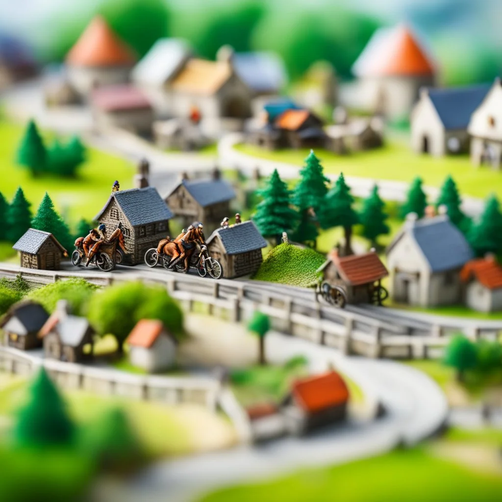 Miniature village Rohan riders tilt-shift