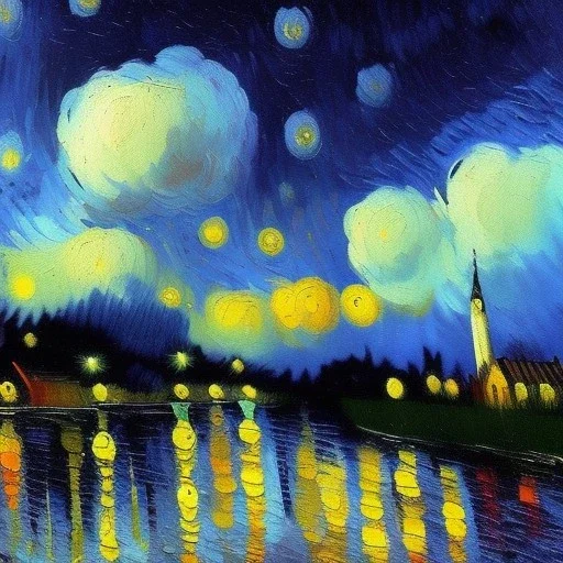 Dibujo al oleo de una cigüeña pintada con muchas nubes de colores estilo Vincent van Gogh 8k