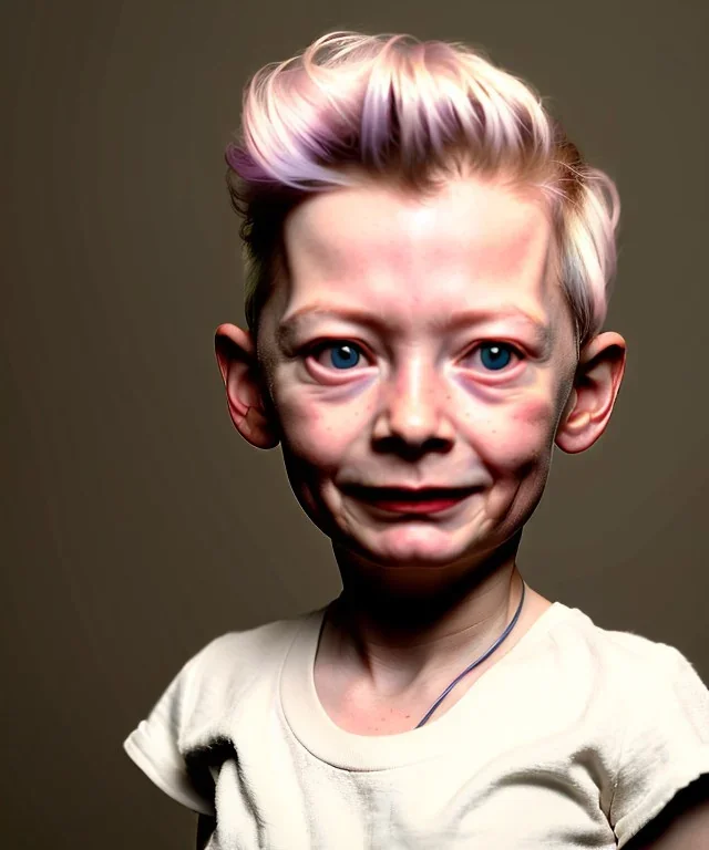 Tilda swinton toddler, full body, dramatic lighting, hyper realistic