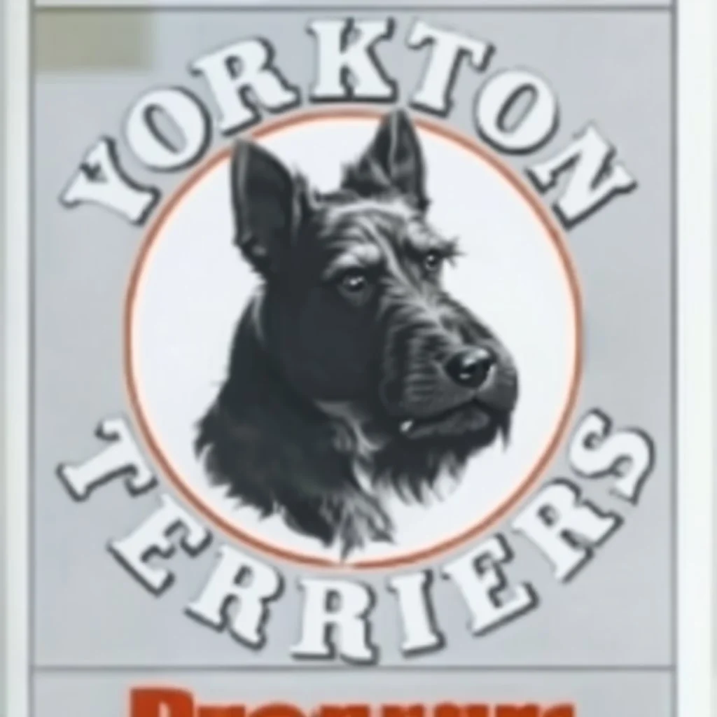 circle containing a black and white image of a terrier