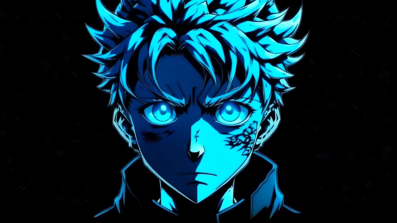 Satoru Gojo black background bright blue eyes