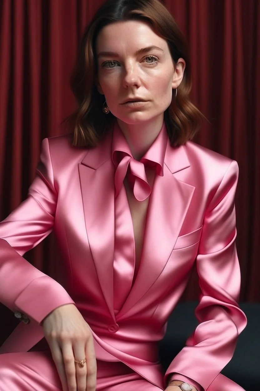 woman in pink satin suit