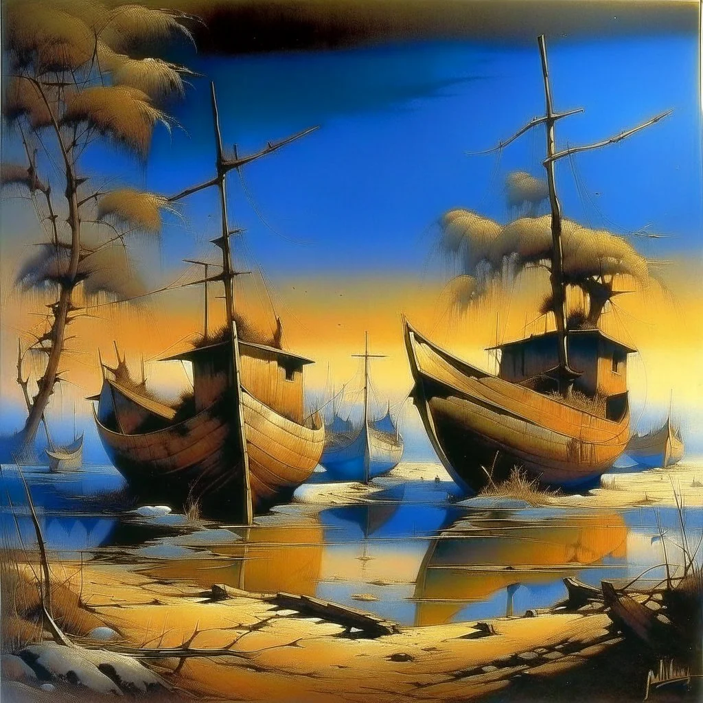 abandoned boats, Maxfield Parrish, Yves Tanguy