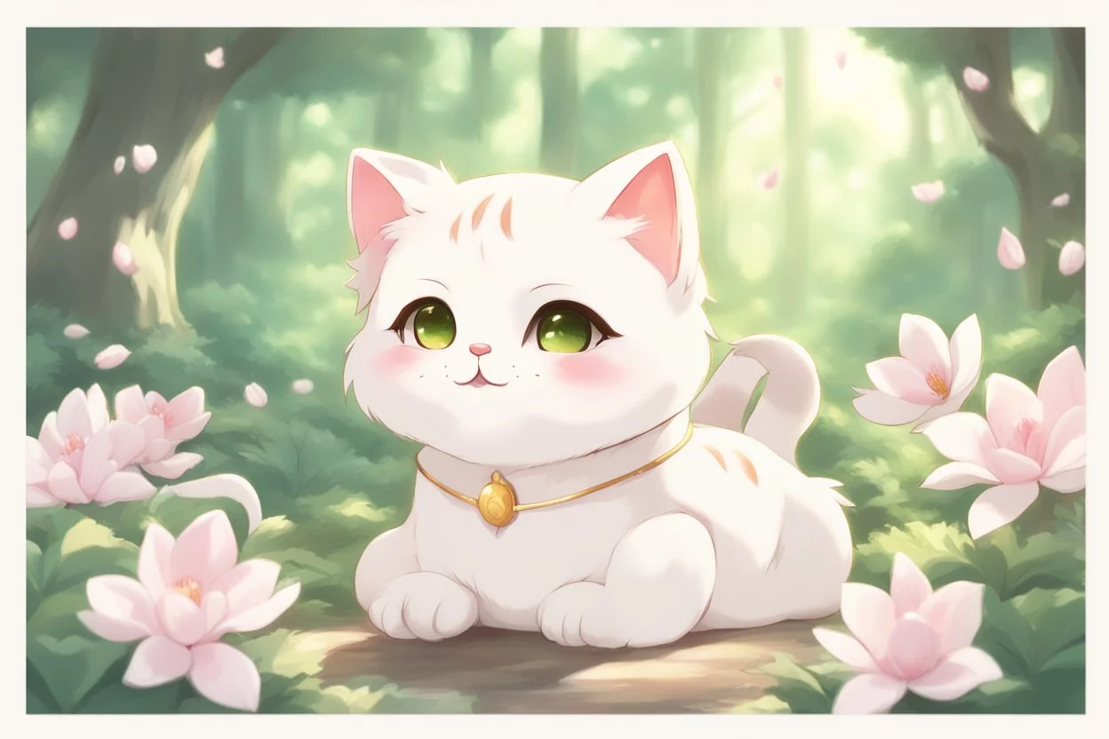 cute anime chibi cat in magnolia forest in sunshine Weight:1 heavenly sunshine beams divine bright soft focus holy in the clouds Weight:0.9