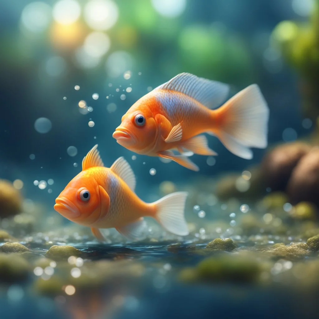 The sprite Gave the fish a gentle kiss, ,bokeh like f/0.8, tilt-shift lens 8k, high detail, smooth render, down-light, unreal engine,bokeh like f/0.8, tilt-shift lens 8k, high detail, smooth render, down-light, unreal engine