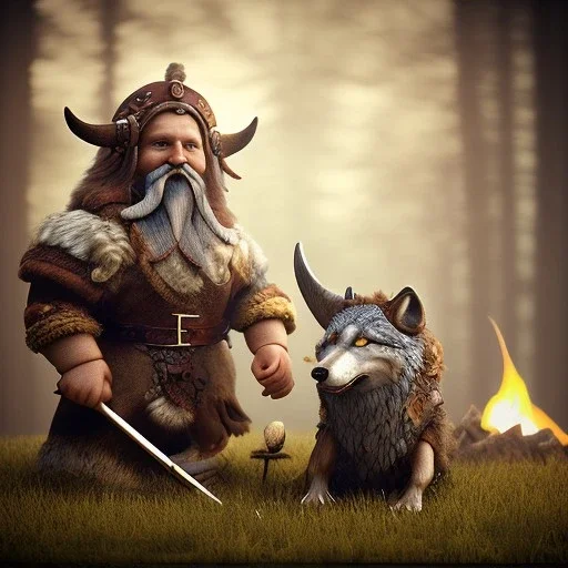 old viking with his wolf sitting near campfire, scary, steam punk, realistic, made in octane, cinematic, ultra-realistic, extremely detailed octane rendering, 8K, VRAY Super Real ar 2:3, dof photorealistic futuristic 50mm lens hard lighting dark gray tintype photograph, realistic lighting, sepia color