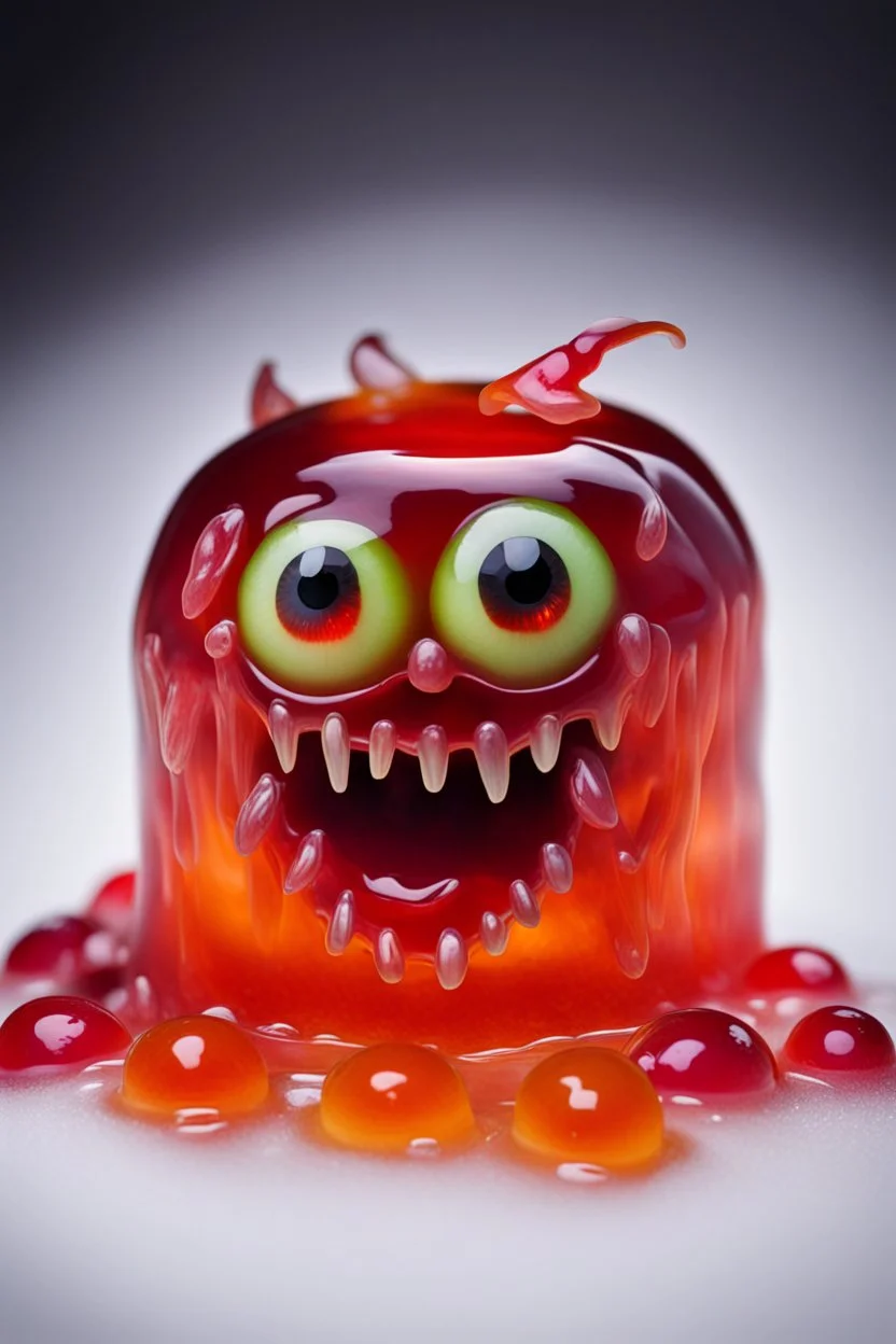 A fruit jelly with fangs and weird eyes