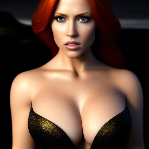 Ultra detailed fullbody Portrait in oil on canvas of beautiful busty Redhead Black Widow,extremely detailed digital painting,ultrarealistic skin,intense stare, extremely detailed face, crystal clear eyes, mystical colors ,perfectly centered image, perfect composition, rim light, beautiful lighting,masterpiece ,8k, stunning scene, raytracing, anatomically correct, in the style of uncannyknack and Ohrai Noriyoshi and robert e howard and Steve Jung and Wizyakuza.