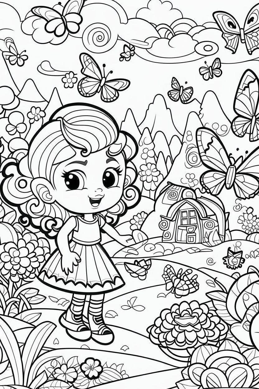 coloring pages for kids, Texto " Lisbeth Del Valle " en alta definición, caracterizado al estilo de Cute hello kitty, halloween y flores, ilustración, mariposas,renderizado 3d, vibrante, 3d render, typography, cartoon style, thick lines, low detail, black and white, no shading, --ar 85:110