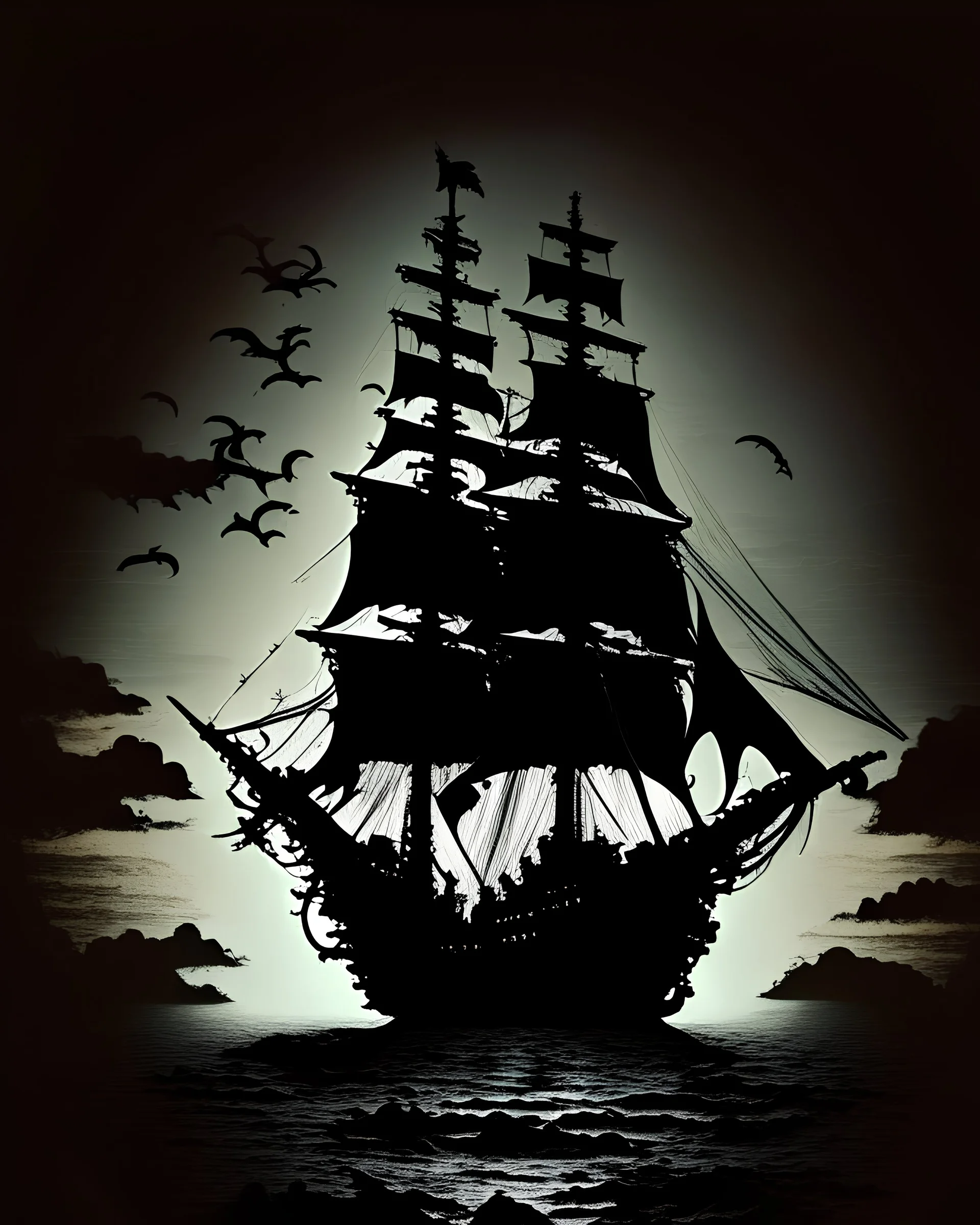 scary impressive pirate ship silhouette