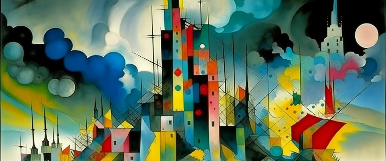 Silver towers in a thunderstorm painted by Wassily Kandinsky