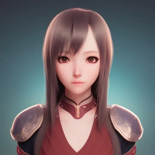 Anime girl cute neck head portrait, warrior costume, village, meditation, 8k quality